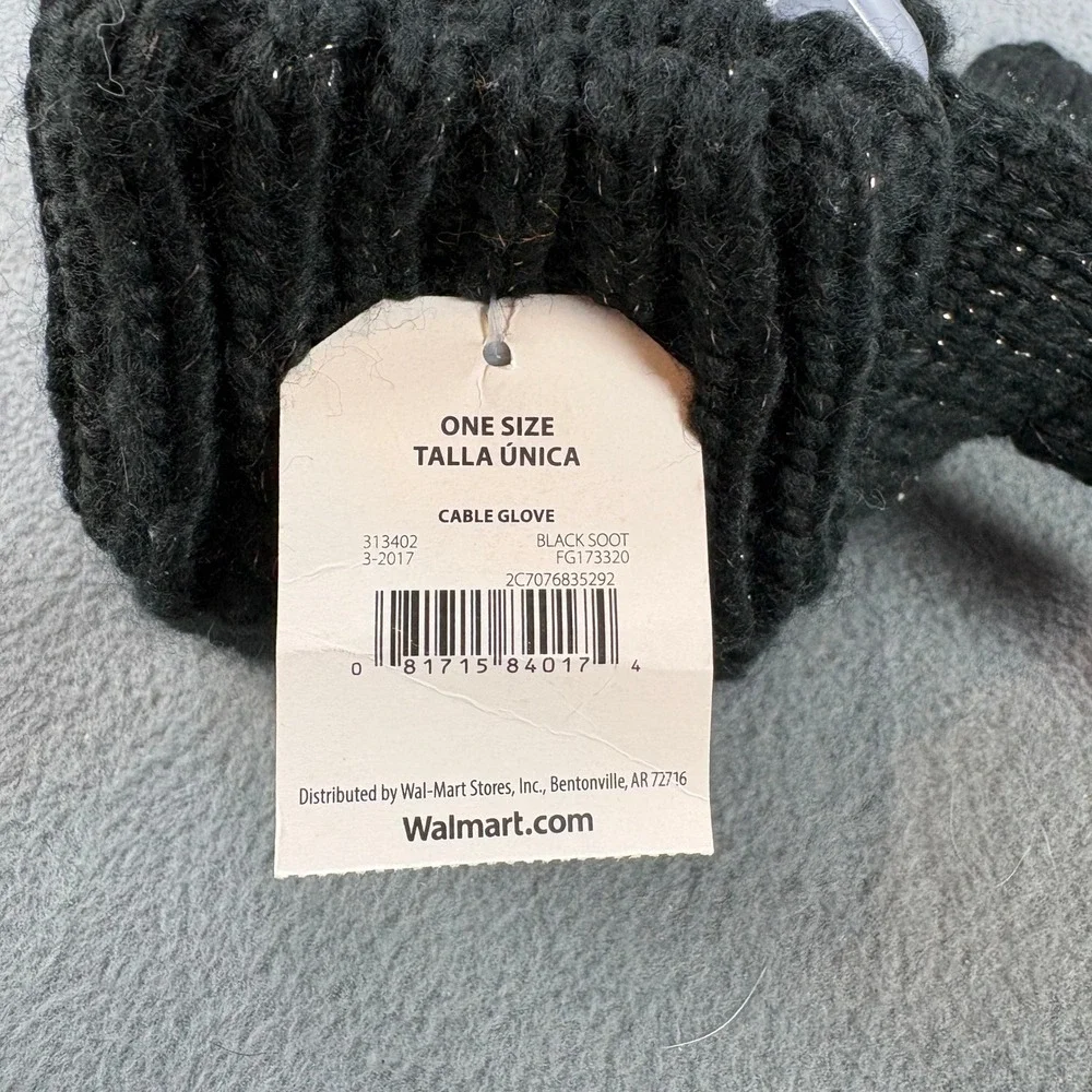Faded Glory Women‎ Black Soot Cable Knit Shimmer Gloves FG173320 One Size NWT